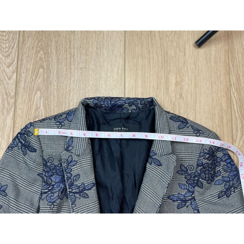 Zara Basic Collection Plaid Blazer With Floral Em… - image 4